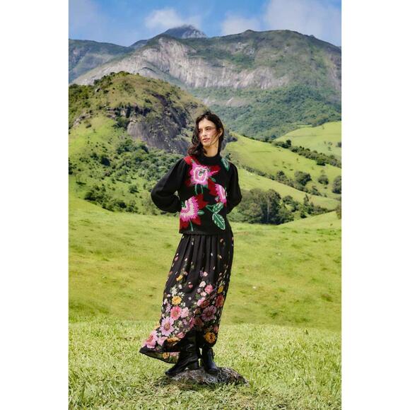 NEW, Farm Rio Colorful Flower Turtleneck Sweater in Black multi Sz XS #T3701 - Picture 4 of 12